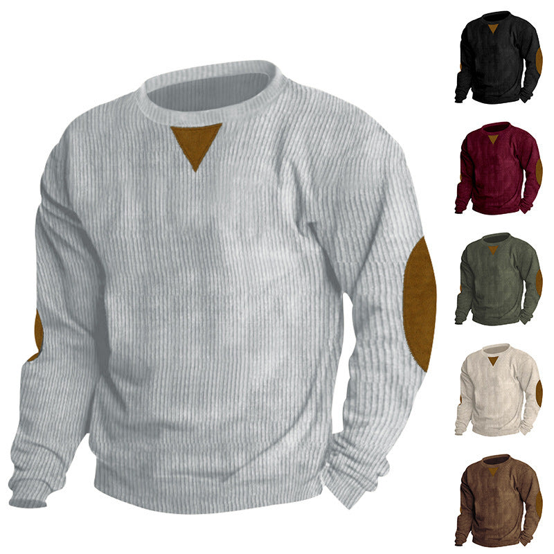 Men's knit pullover with unique textured design and appliquéd elbow patches Lisslune