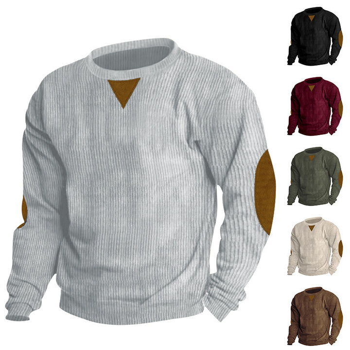 Men's knit pullover with unique textured design and appliquéd elbow patches Lisslune