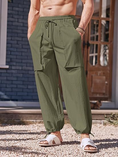 Men's loose summer pants with elastic waistband and pockets Lisslune