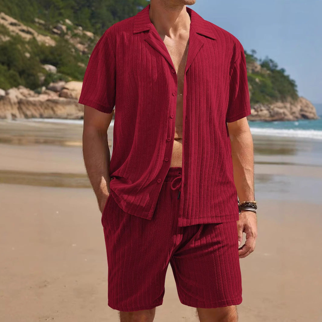 Men's Casual Short Sleeve Top and Shorts Set with Textured Design Lisslune