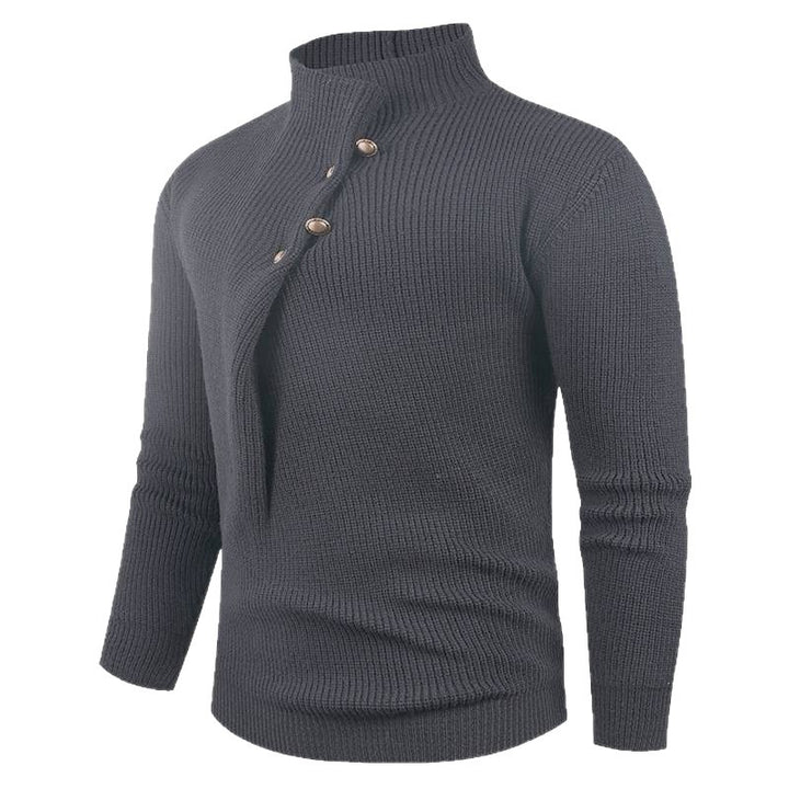 Men's knitted pullover with modern stand-up collar and decorative buttons Lisslune