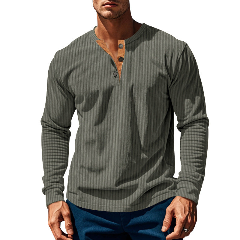 Men's Long Sleeve Shirt with Textured Design and Button Placket Lisslune
