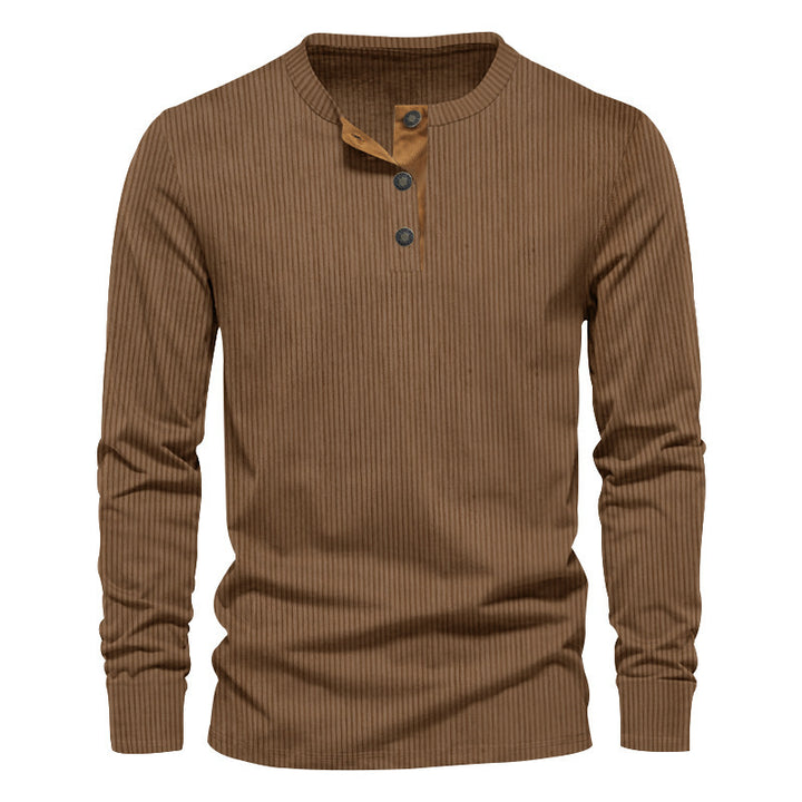 Men's Long Sleeve Henley Shirt with Textured Design and Practical Buttons Lisslune