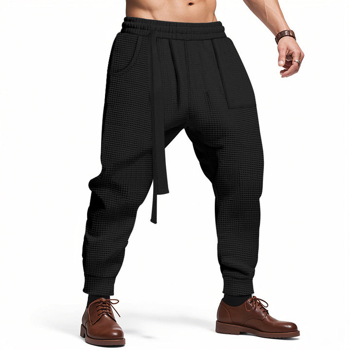Men's Comfortable Waffle Texture Jogging Pants with Drawstring Lisslune