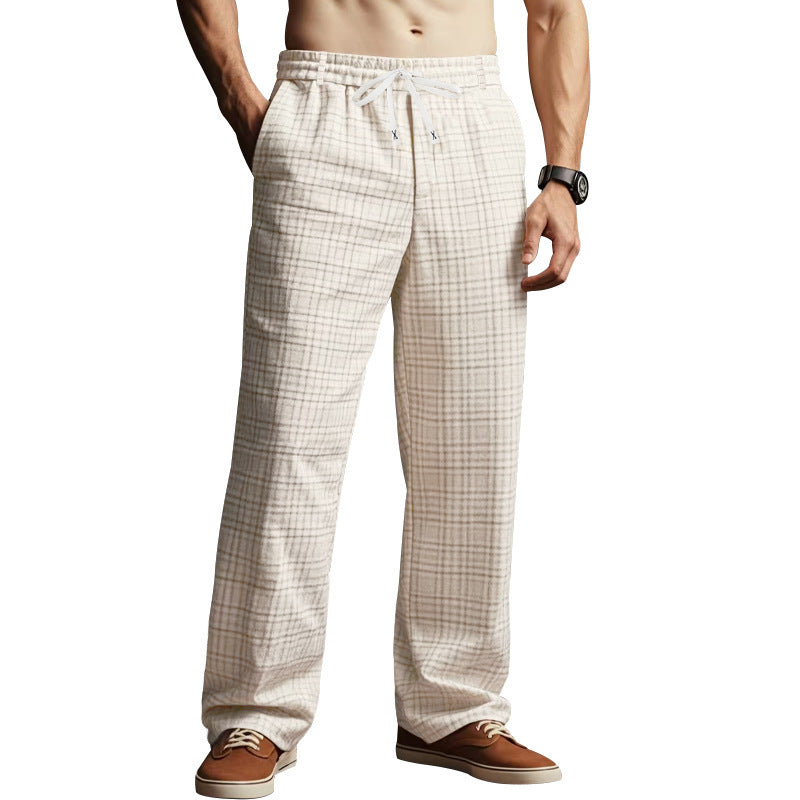 Men's Checkered Casual Pants with Elastic Waistband and Practical Pockets Lisslune