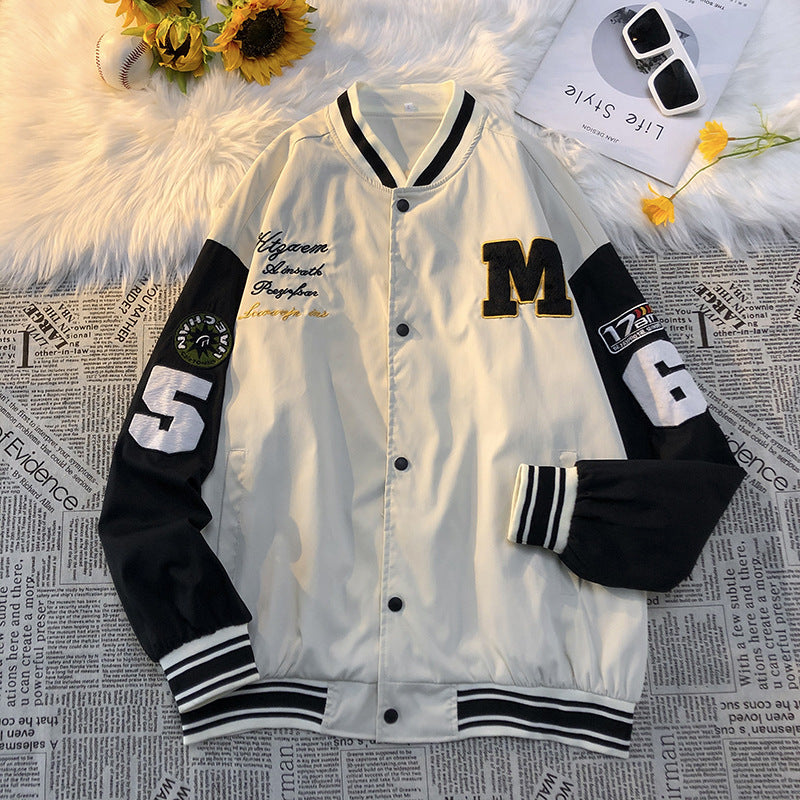 Men's college jacket with embroidered logo and contrasting sleeves Lisslune