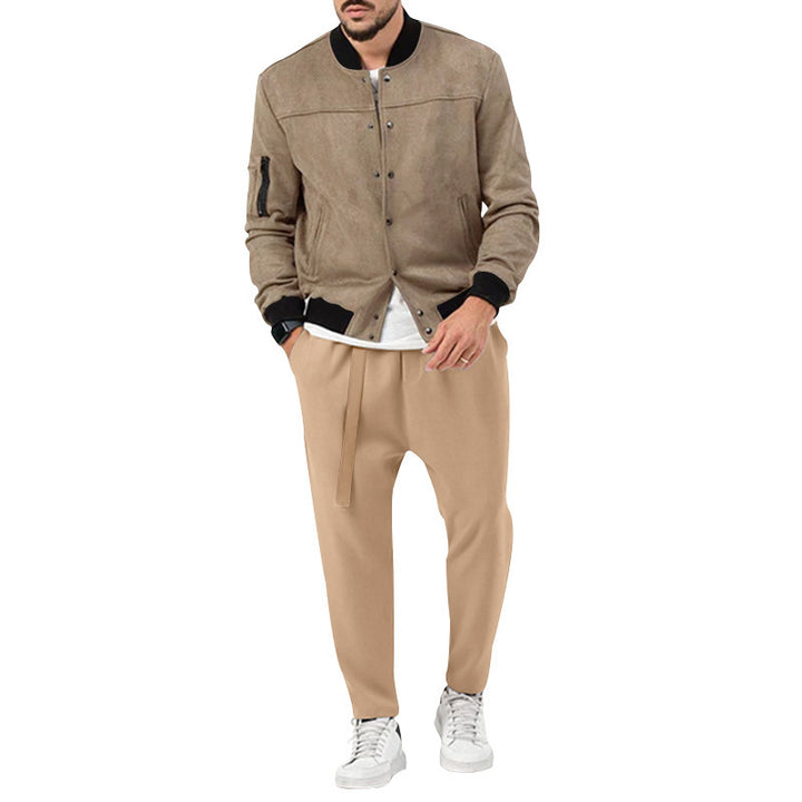 Men's bomber jacket made of luxurious suede with practical zip pockets and elegant accents Lisslune