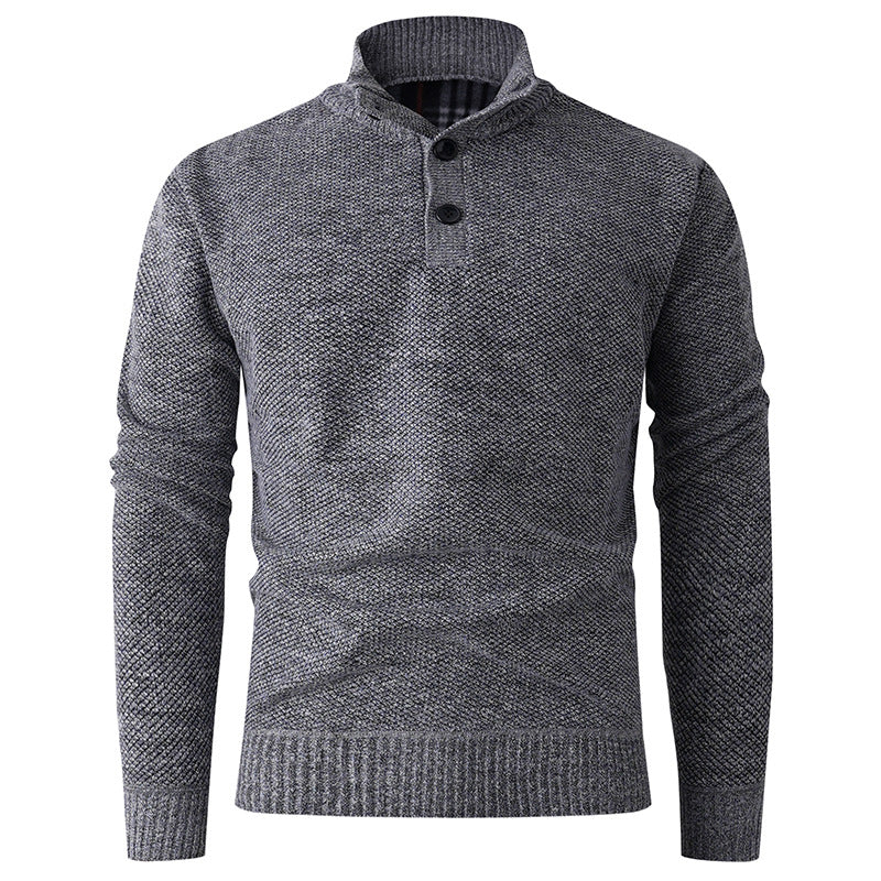 Men's knitted sweater with modern stand-up collar and decorative button details Lisslune