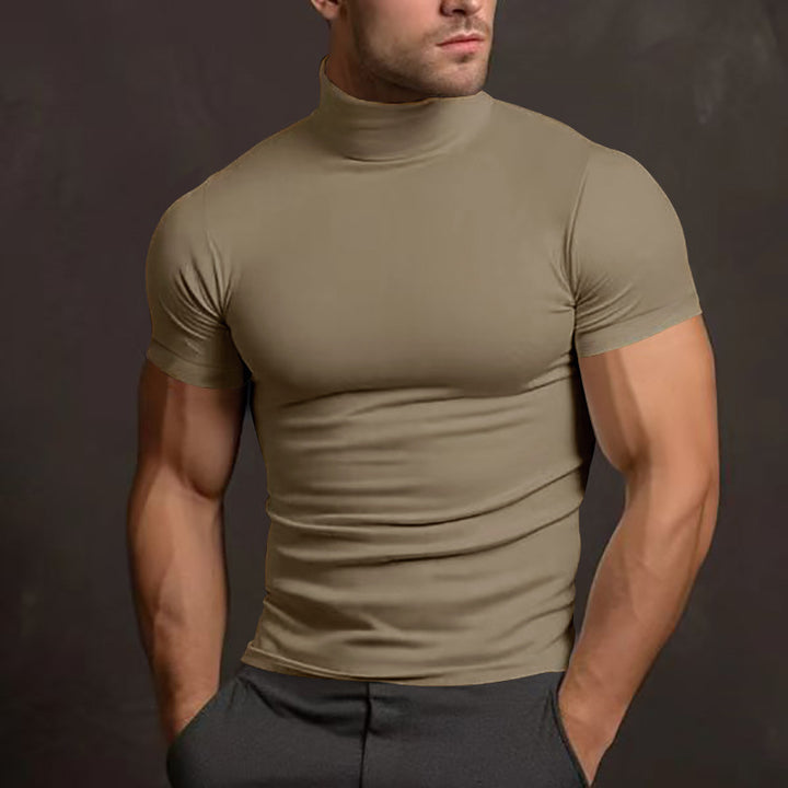 Men's elegant short-sleeve T-shirt with high collar and slim fit Lisslune