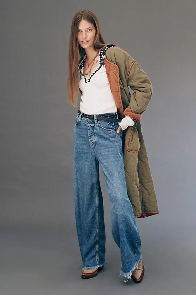 Damenweite High-Waist-Jeans Lisslune