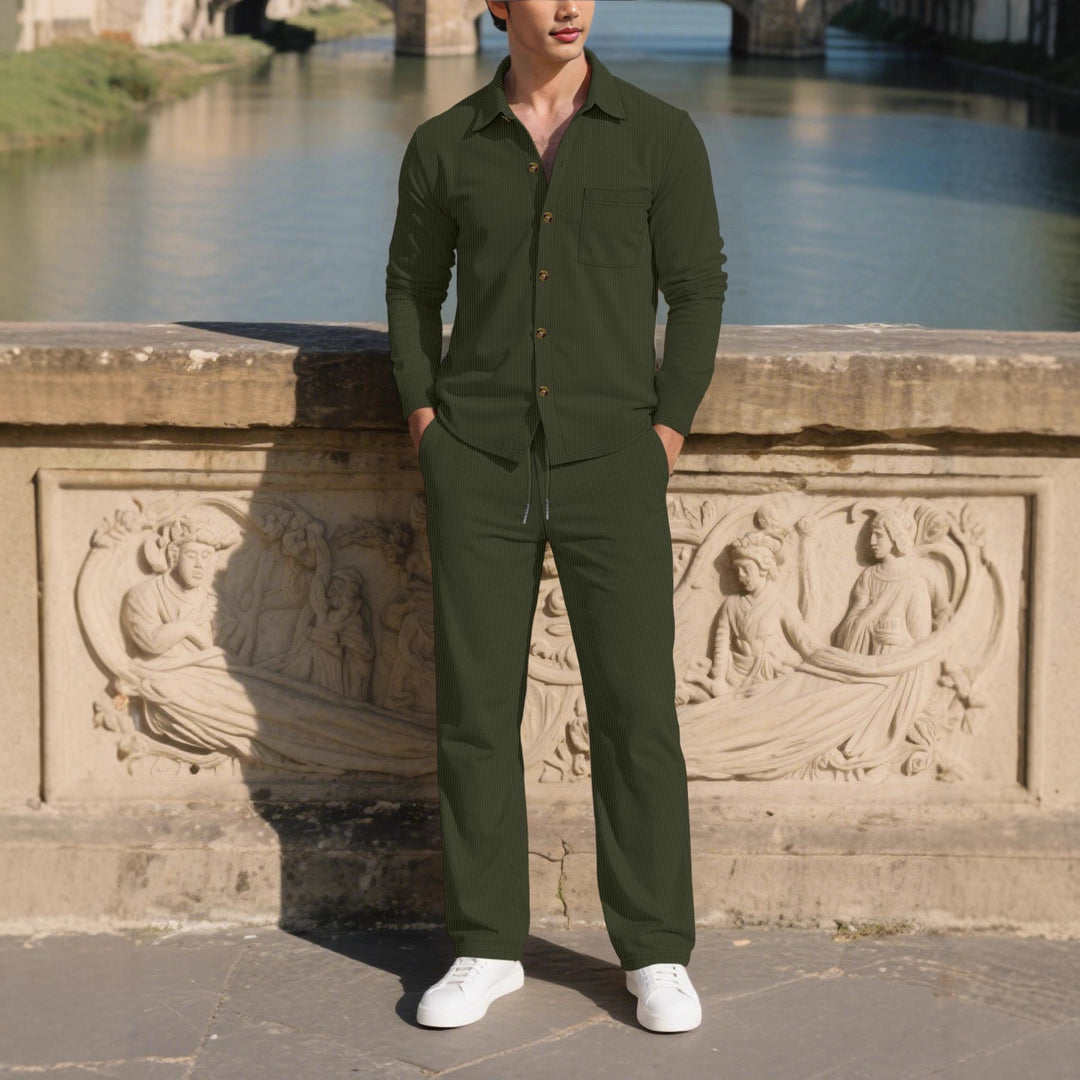 Men's stylish leisure suit set with comfortable cut and elegant button placket Lisslune