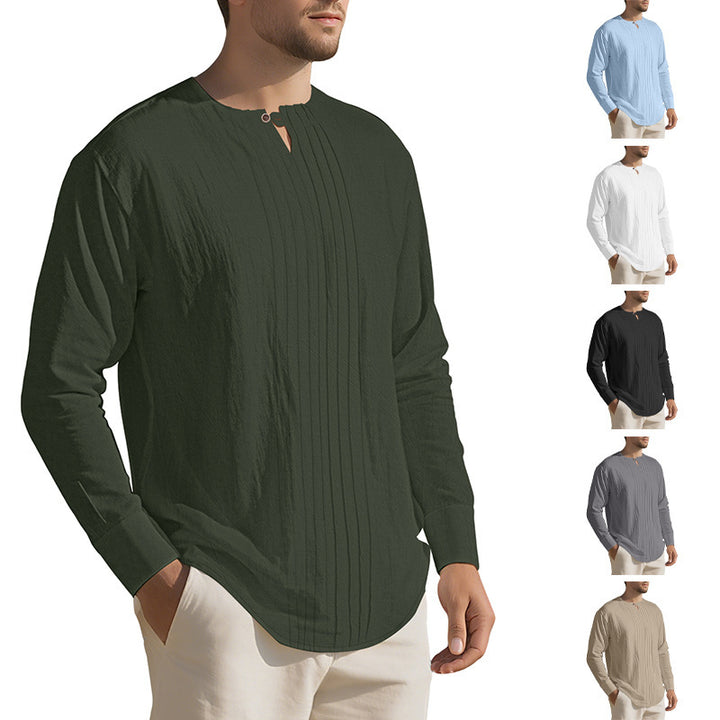 Men's elegant long-sleeve shirt with textured design and stylish stand-up collar Lisslune