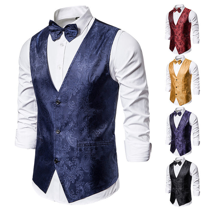 Men's Noble Vest with Floral Pattern and Matching Bowtie Lisslune