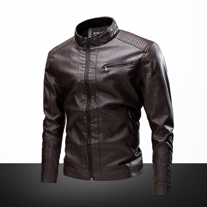 Men's casual synthetic leather jacket with functional zip pockets Lisslune
