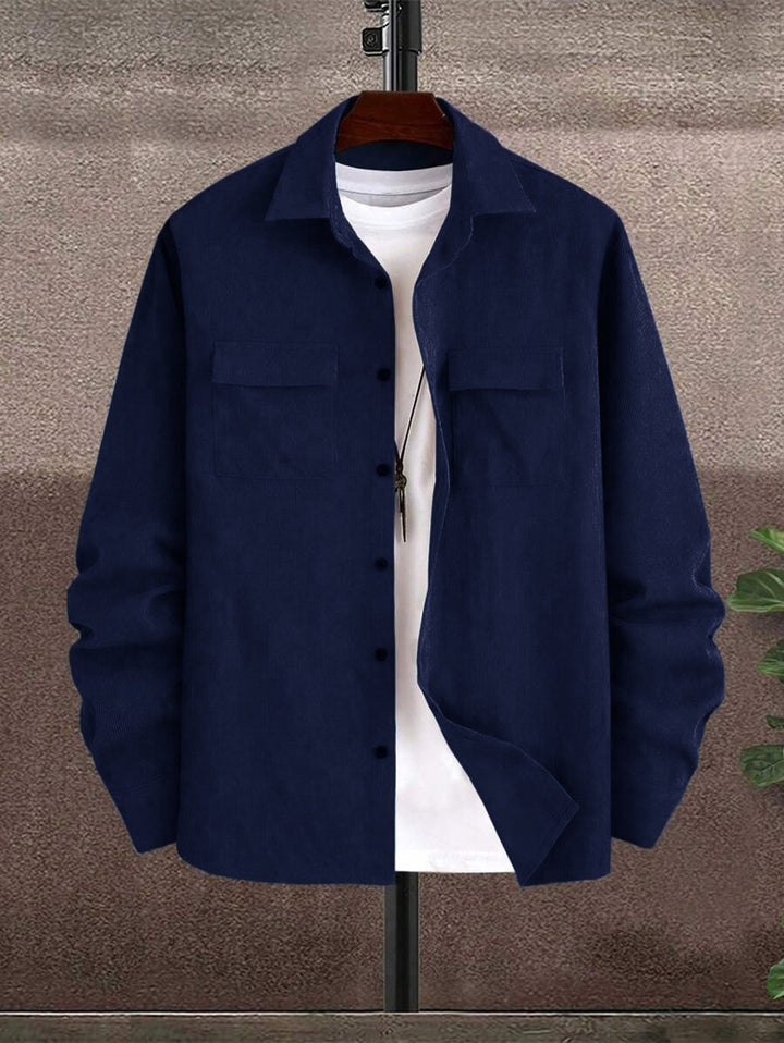 Men's Casual Shirt Jacket with Two Chest Pockets and Textured Design Lisslune