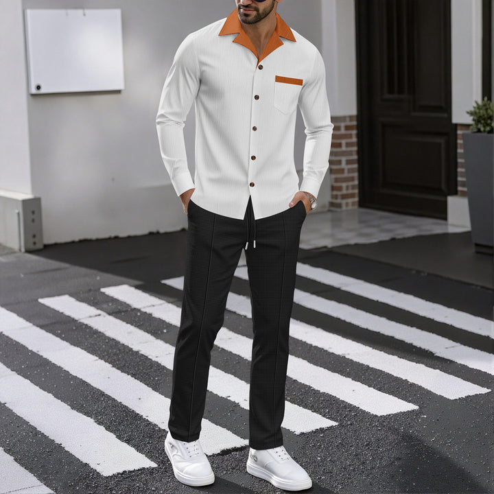Men's luxury shirt in textured design with contrasting collar and practical breast pocket Lisslune