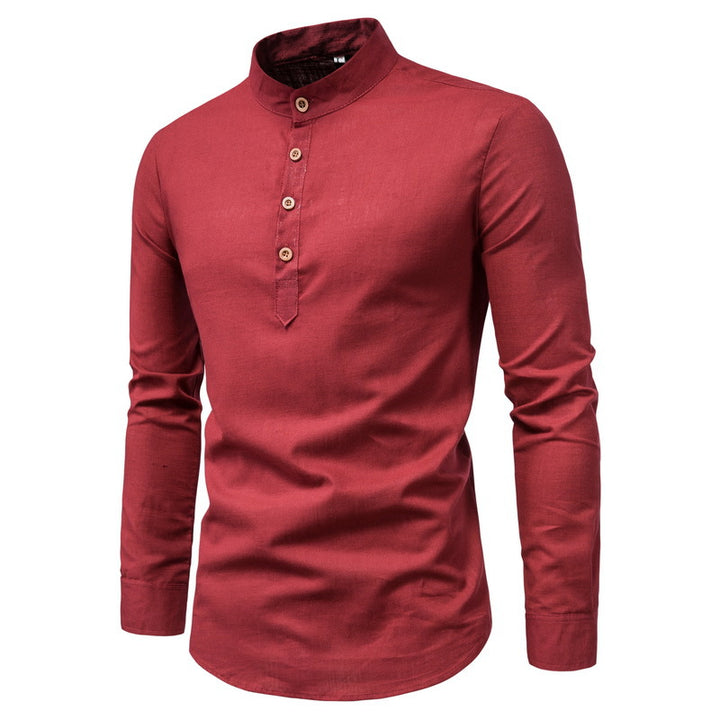 Men's shirt with mandarin collar and wooden buttons Lisslune