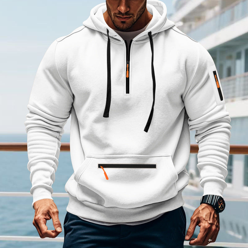 Men's sporty hoodie with fashionable half zipper and practical pockets Lisslune