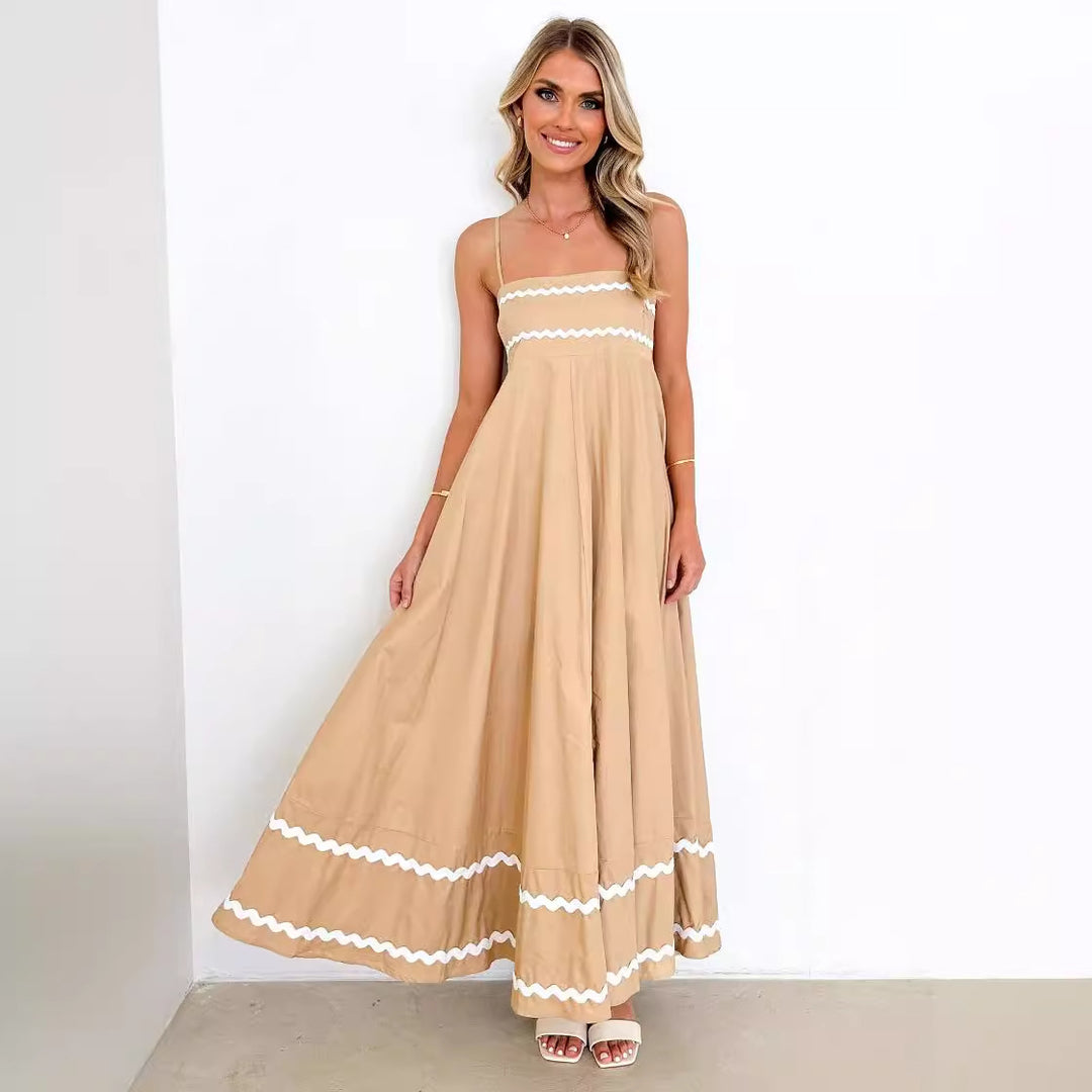 Women's airy long dress with delicate ruffle details and adjustable spaghetti straps Lisslune