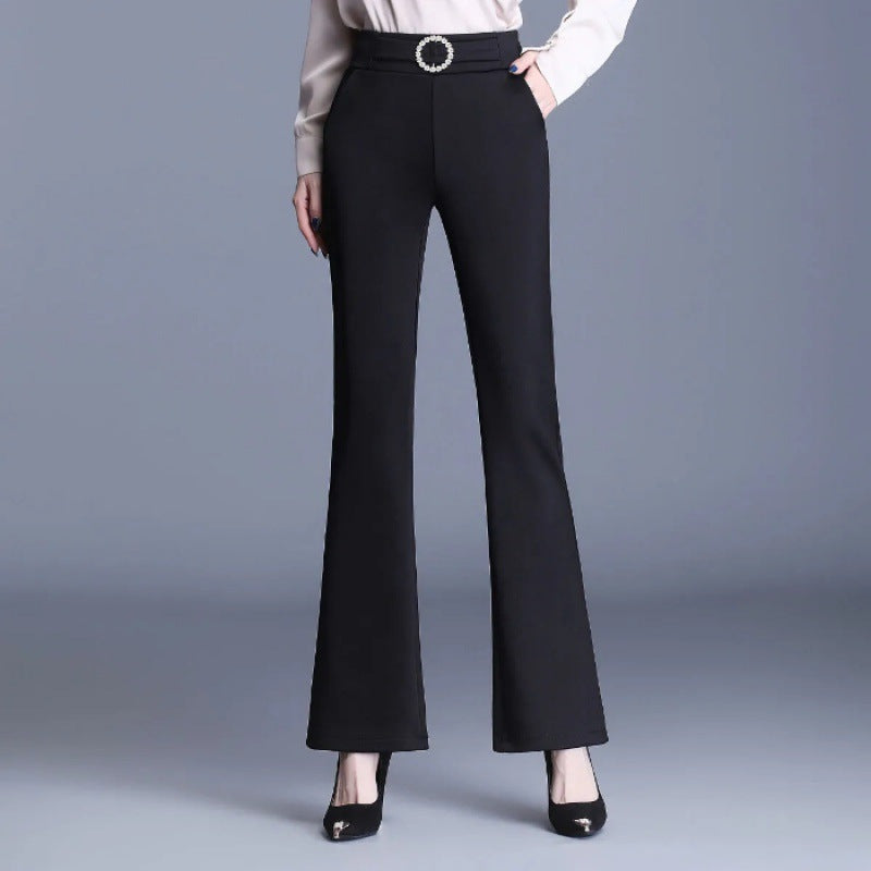 Women Elegant High-Waist Pants with Wide Leg and Decorative Belt Lisslune