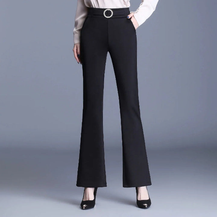 Women Elegant High-Waist Pants with Wide Leg and Decorative Belt Lisslune