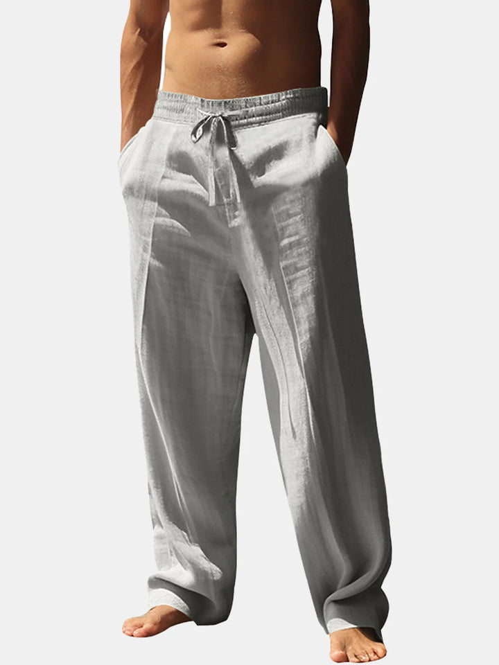 Men's Casual Linen Pants with Elastic Waistband and Side Pockets Lisslune