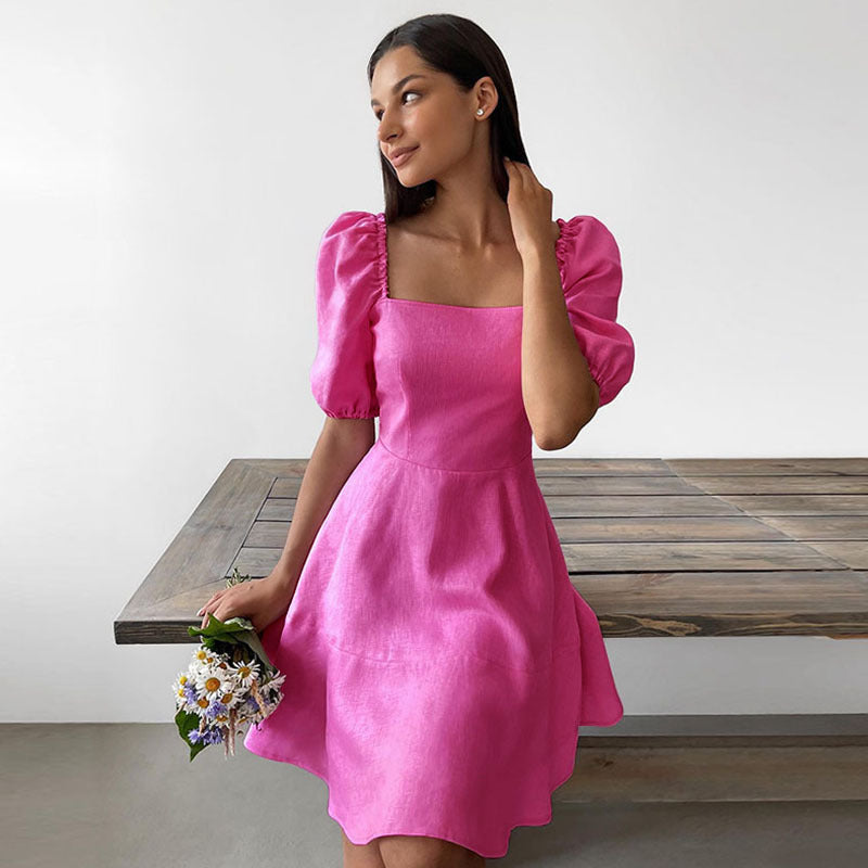 Women's Playful Dress with Generous Puff Sleeves and Swinging Hem Lisslune