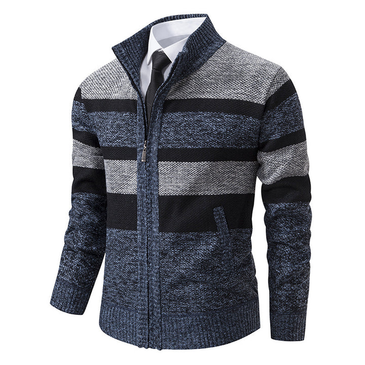 Men's stylish cardigan with high collar and striped design Lisslune