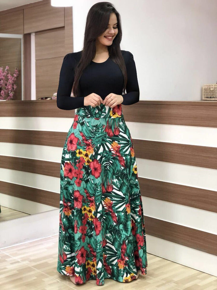 Damen Elegantes Maxikleid mit grafischem Druck und flexiblem Bund Lisslune