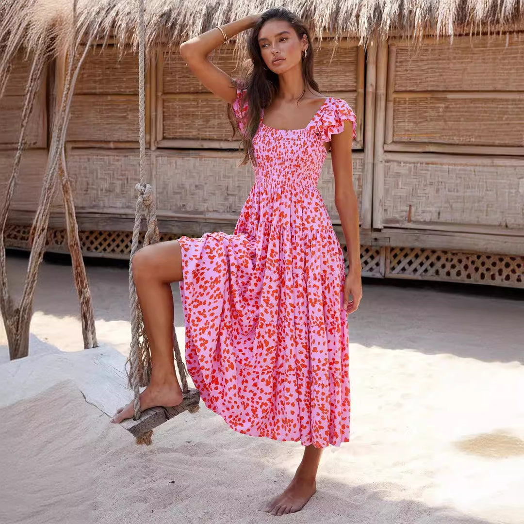 Women's midi dress with ruffled sleeves and voluminous skirt piece Lisslune