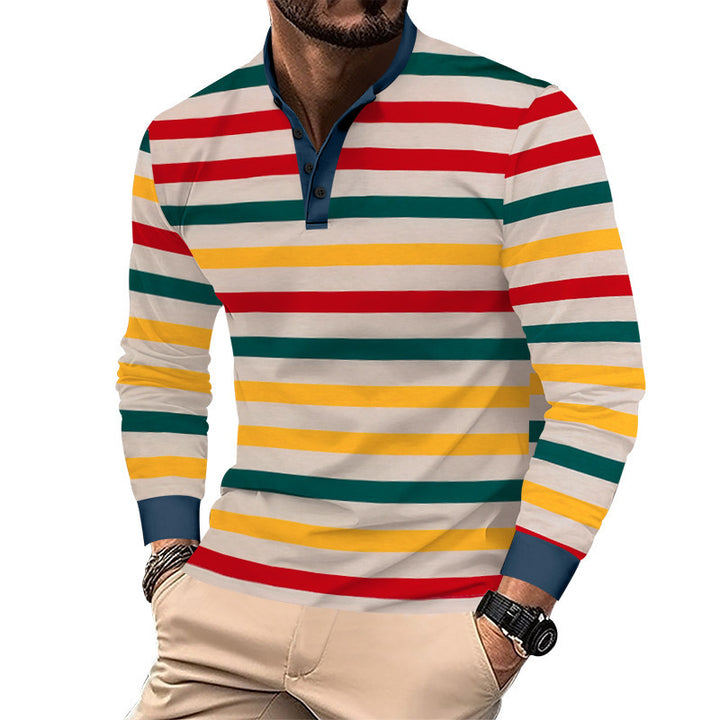Men's long-sleeve shirt in an elegant striped look with a fashionable stand-up collar Lisslune