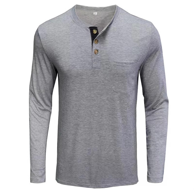 Men's Long Sleeve Shirt with Button Placket Lisslune