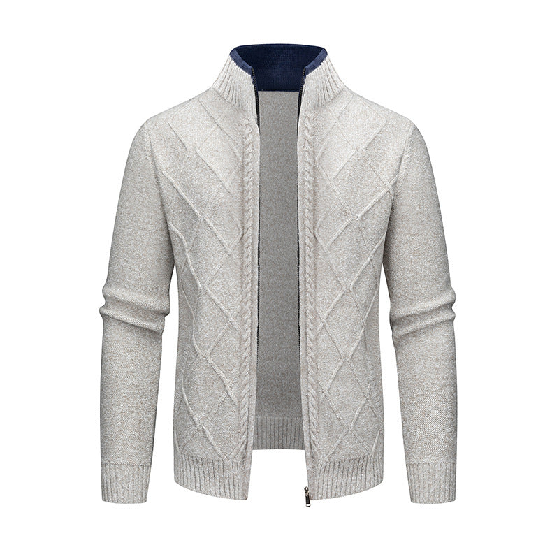 Men's Cardigan with Modern Cable Pattern and Zipper Lisslune