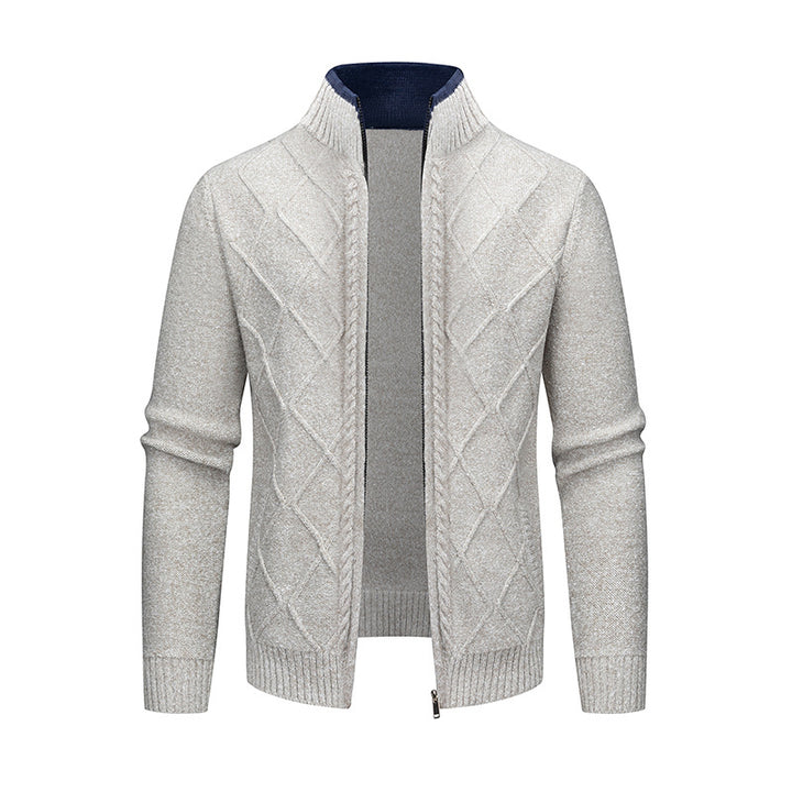 Men's Cardigan with Modern Cable Pattern and Zipper Lisslune