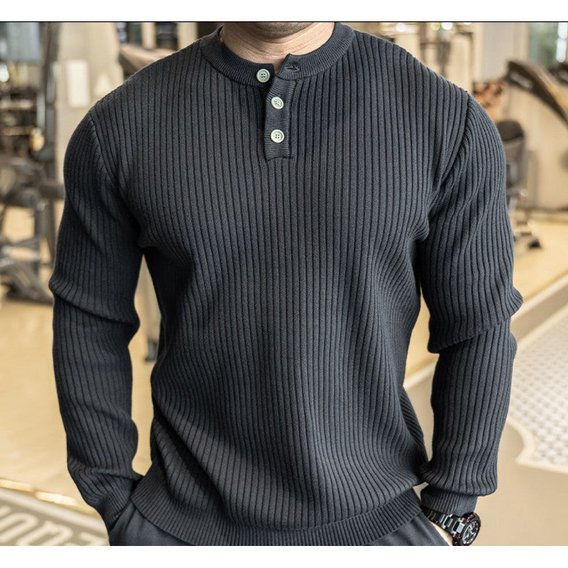 Men's Long Sleeve Sweater with Textured Rib Knit Lisslune