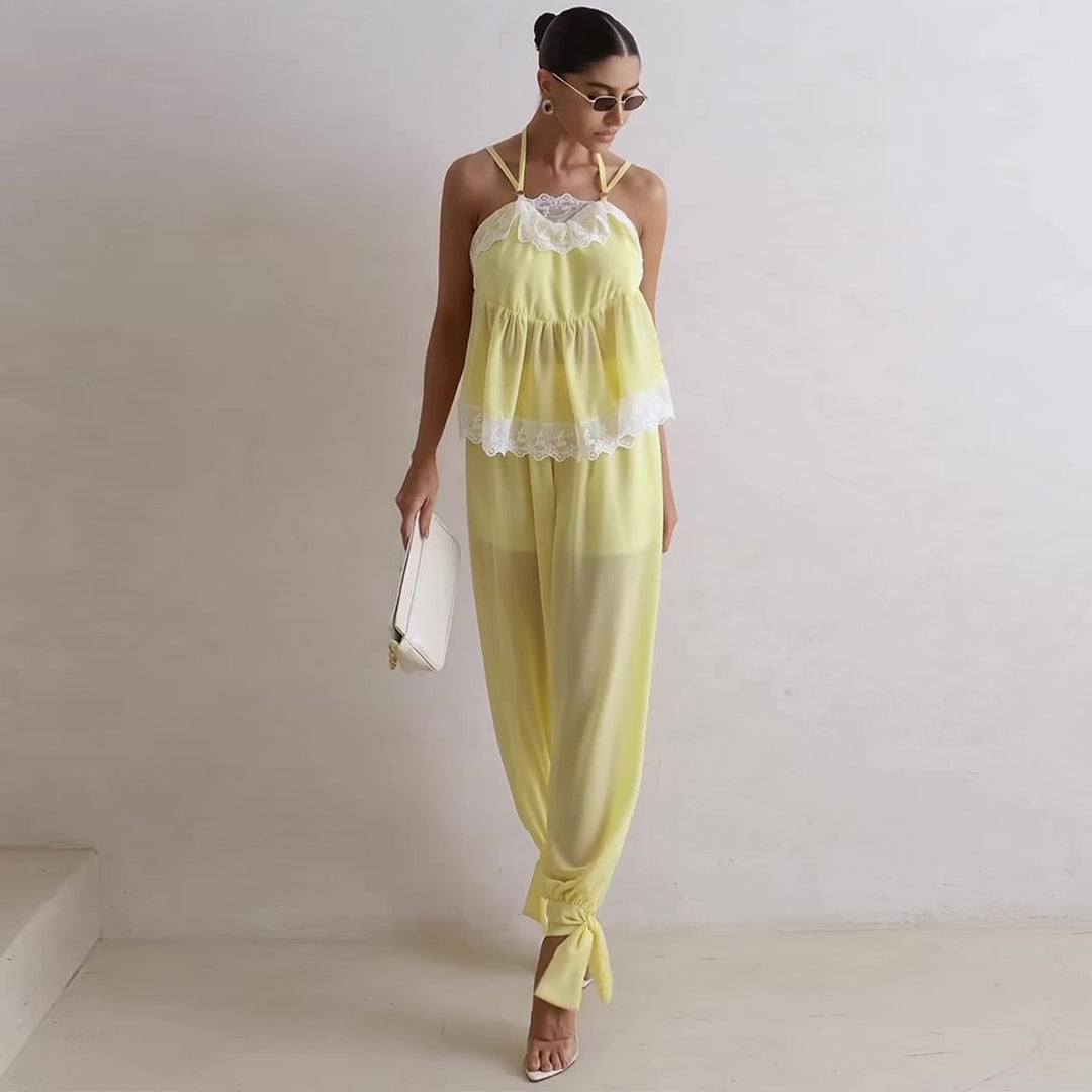 Ladies airy shell top with elegant pant detail Lisslune