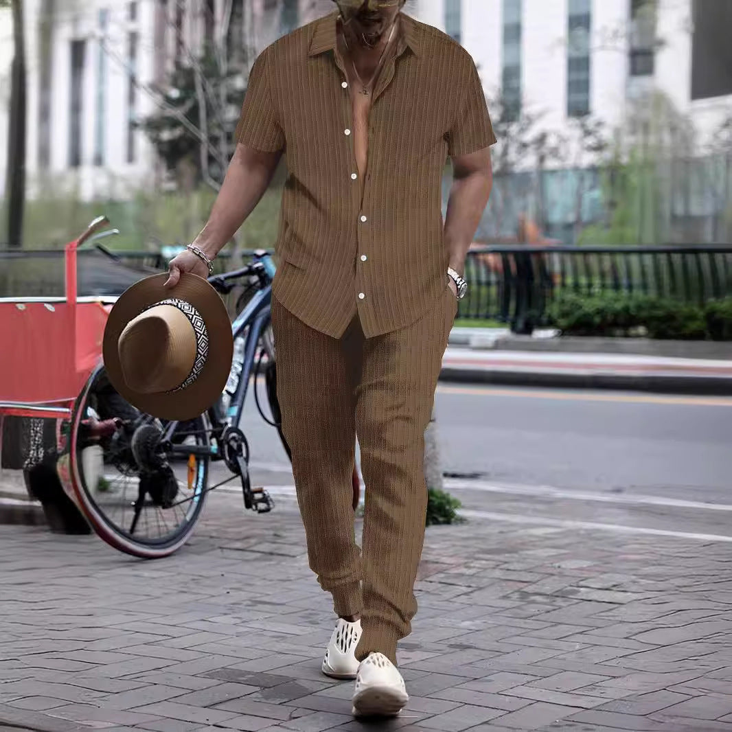 Men's casual short sleeve set with textured surface Lisslune