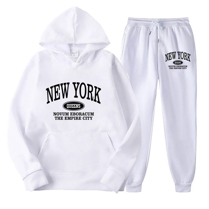 Women's Sporty Hooded Set with Large New York Print Lisslune