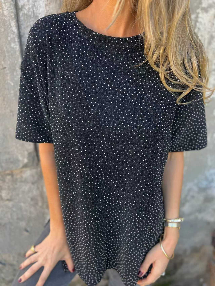 Women's Oversized T-Shirt with Glitter Stones and Casual Cut Lisslune