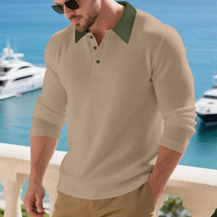 Men's long-sleeved polo shirt with textured collar Lisslune