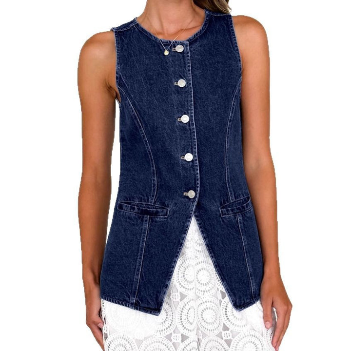 Women's jeans vest in a modern cut and practical pockets