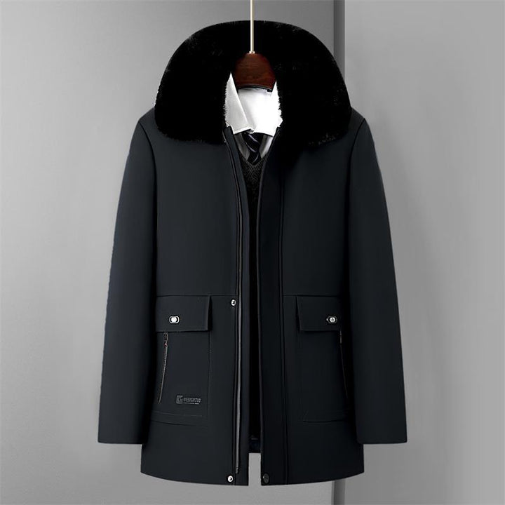 Men's Stylish Winter Jacket with Removable Synthetic Fur Collar Lisslune