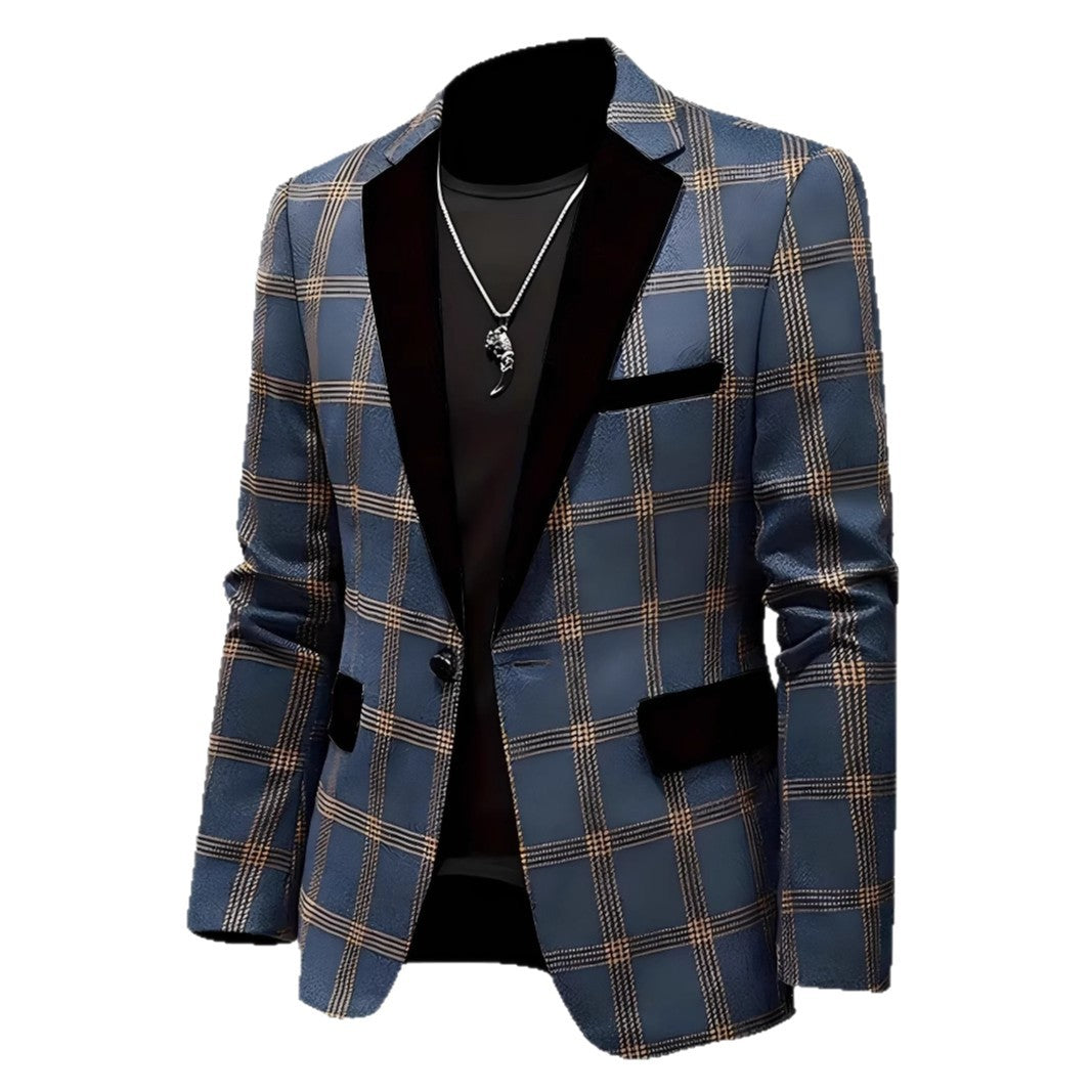 Men's Elegant Check Blazer with Velvety Lapel Lisslune