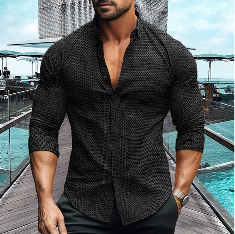 Men's elegant long-sleeve shirt with textured pattern Lisslune