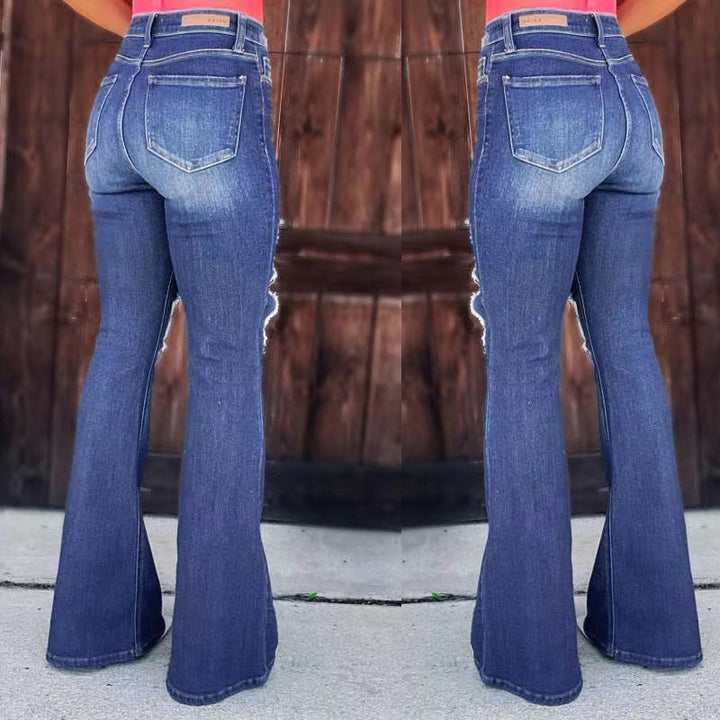 Ladies Flared Jeans with fashionable destroyed effects and high waist Lisslune