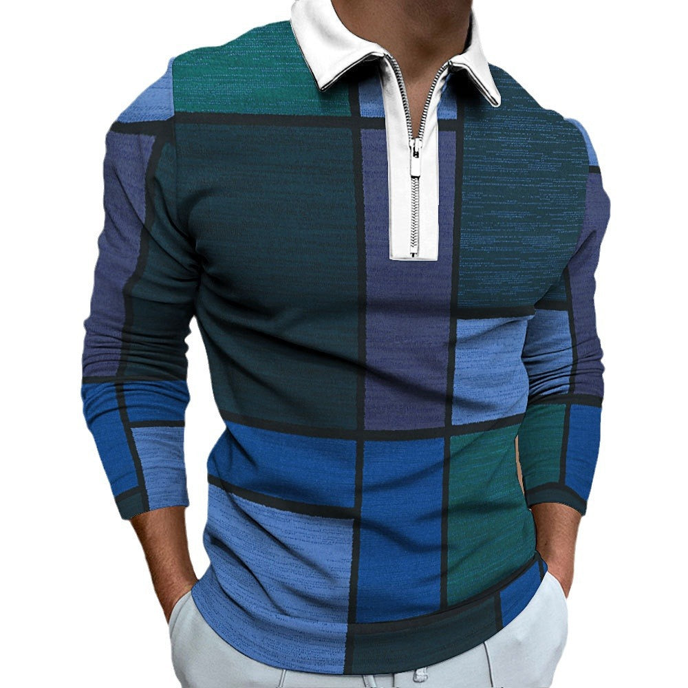 Men's polo shirt with fashionable zipper and unique graphic design Lisslune