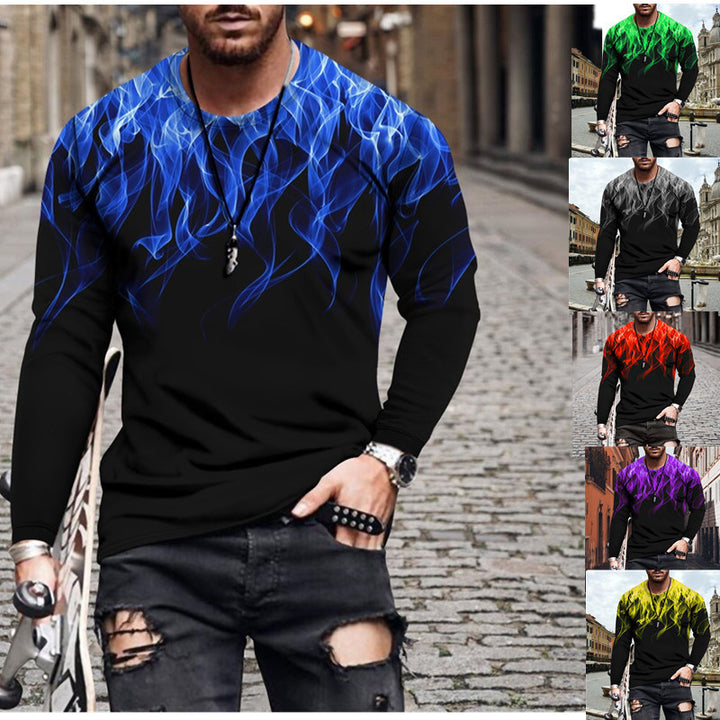 Men's Long Sleeve Shirt with Dynamic Flame Design and Sporty Cut Lisslune