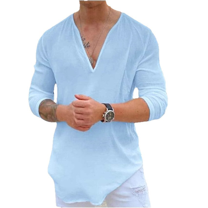 Men's long sleeve shirt with modern V-neck and elegant cut Lisslune