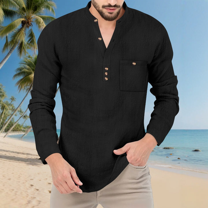 Men's shirt in a casual style with a trendy stand-up collar and elegant buttons Lisslune