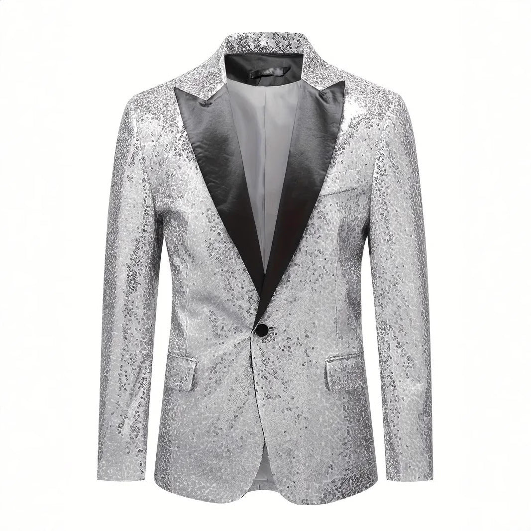 Men's festive sequin blazer with black lapel Lisslune
